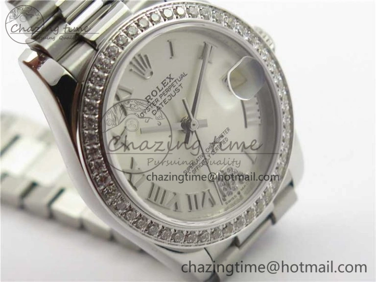 Datejust 31mm 278275 SS Crystal Bezel BP Maker Best Edition Silver Roman Dial Crystal @6 on SS President Bracelet