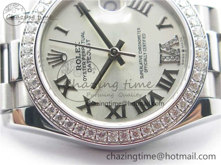 Datejust 31mm 278275 SS Crystal Bezel BP Maker Best Edition Silver Roman Dial Crystal @6 on SS President Bracelet