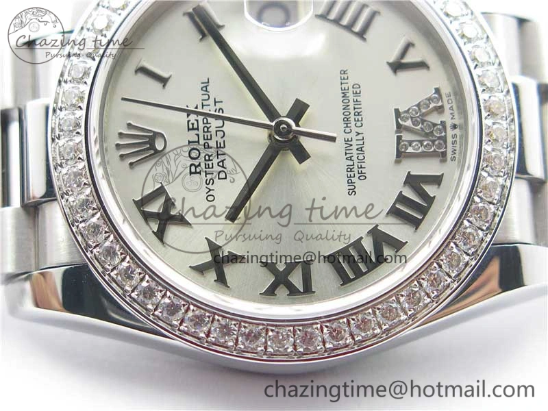 Datejust 31mm 278275 SS Crystal Bezel BP Maker Best Edition Silver Roman Dial Crystal @6 on SS President Bracelet