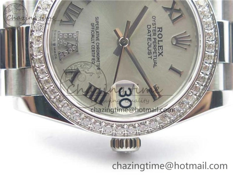 Datejust 31mm 278275 SS Crystal Bezel BP Maker Best Edition Silver Roman Dial Crystal @6 on SS President Bracelet
