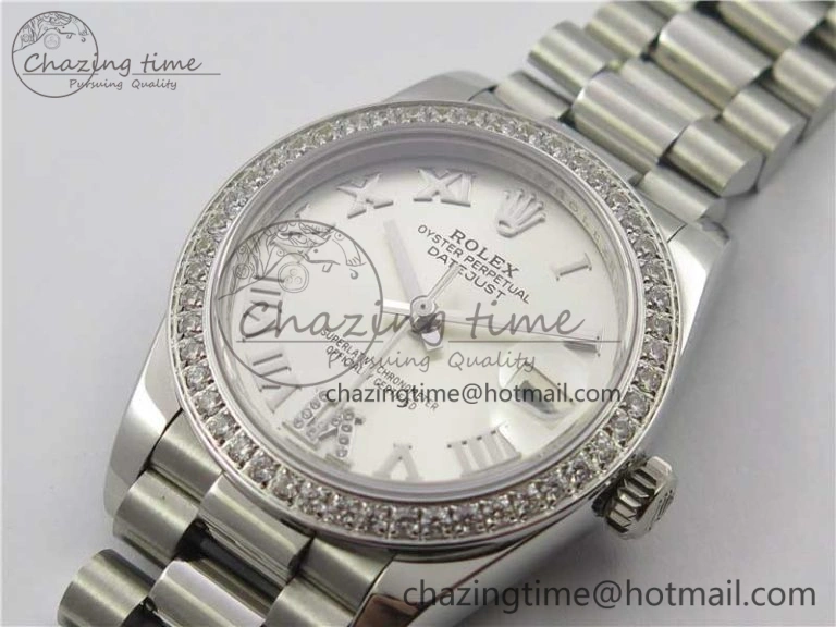 Datejust 31mm 278275 SS Crystal Bezel BP Maker Best Edition Silver Roman Dial Crystal @6 on SS President Bracelet
