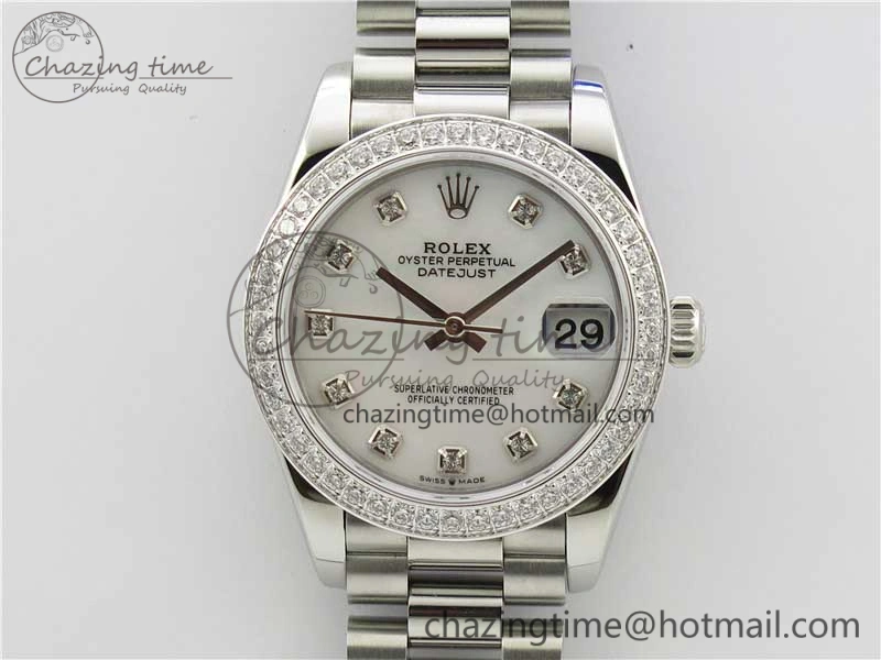 Datejust 31mm 278275 SS Crystal Bezel BP Maker Best Edition White Mop Dial Crystal on SS President Bracelet