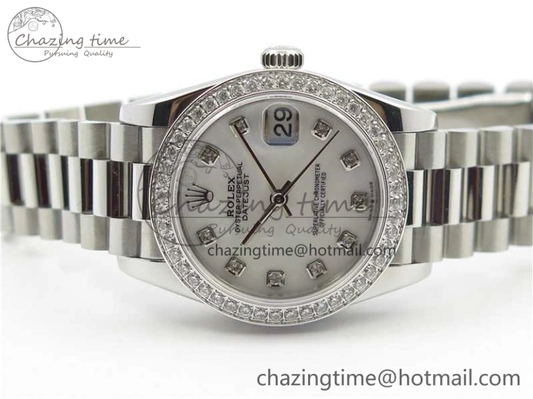 Datejust 31mm 278275 SS Crystal Bezel BP Maker Best Edition White Mop Dial Crystal on SS President Bracelet