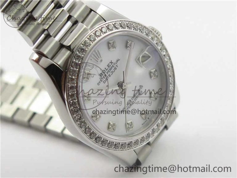 Datejust 31mm 278275 SS Crystal Bezel BP Maker Best Edition White Mop Dial Crystal on SS President Bracelet