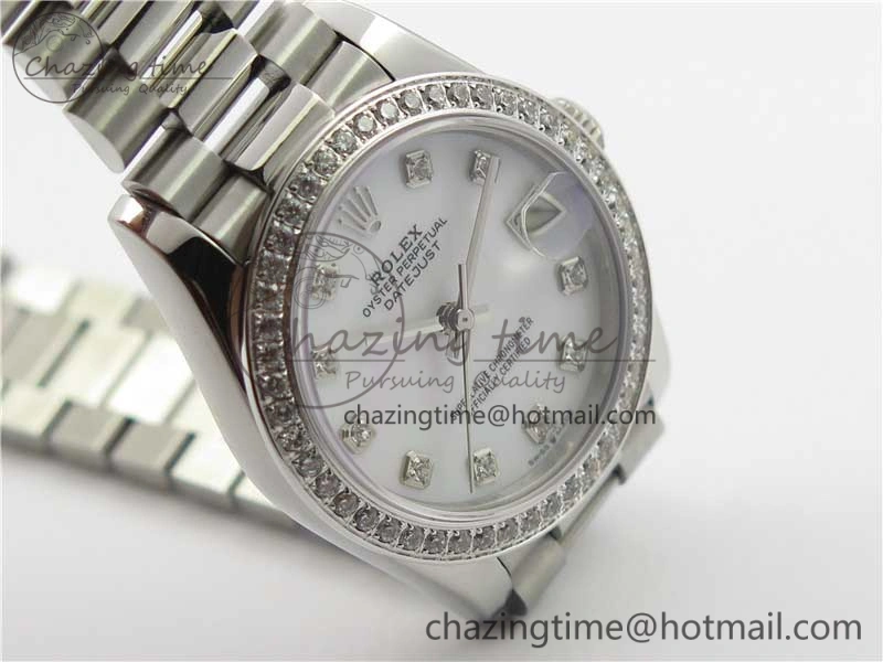 Datejust 31mm 278275 SS Crystal Bezel BP Maker Best Edition White Mop Dial Crystal on SS President Bracelet