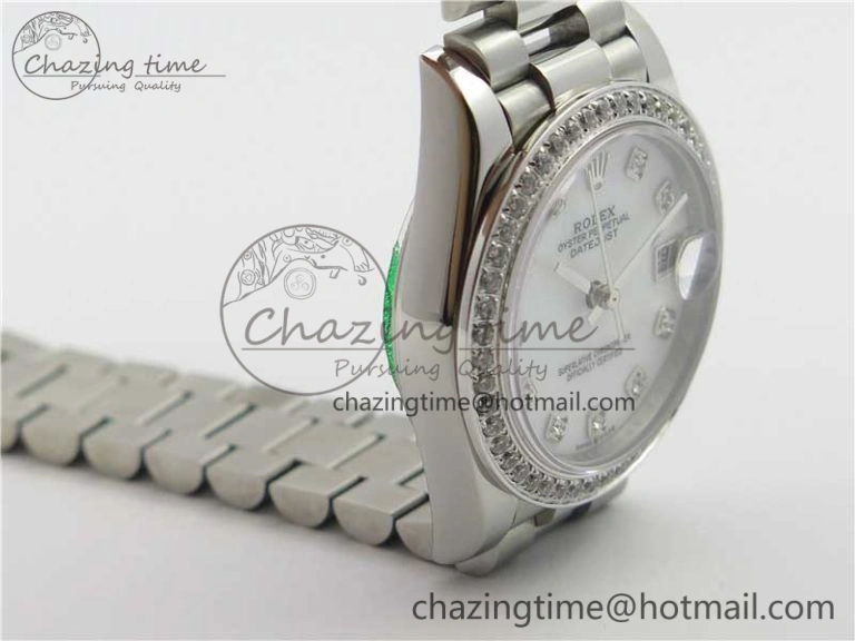 Datejust 31mm 278275 SS Crystal Bezel BP Maker Best Edition White Mop Dial Crystal on SS President Bracelet