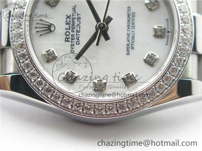 Datejust 31mm 278275 SS Crystal Bezel BP Maker Best Edition White Mop Dial Crystal on SS President Bracelet