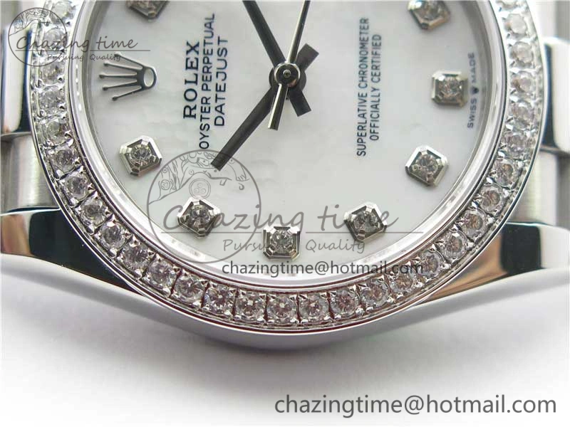 Datejust 31mm 278275 SS Crystal Bezel BP Maker Best Edition White Mop Dial Crystal on SS President Bracelet