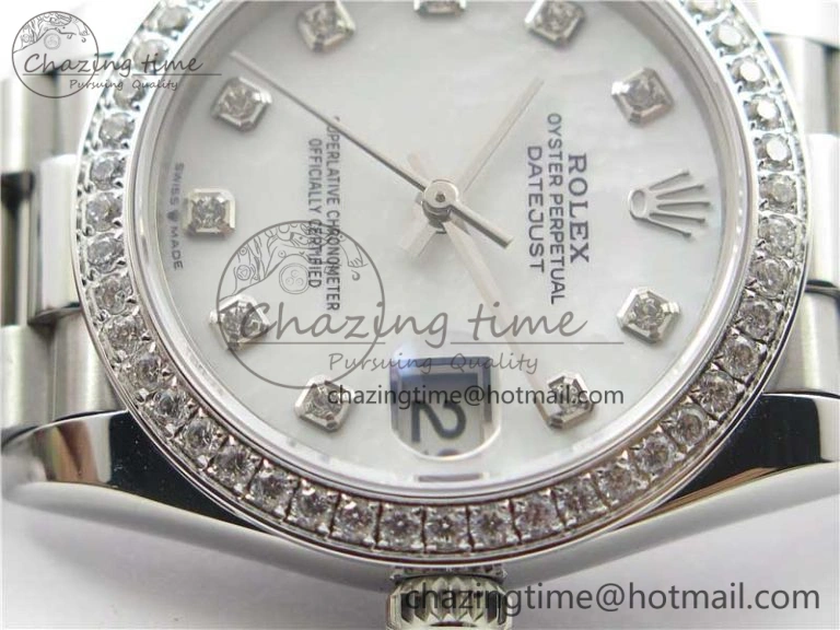 Datejust 31mm 278275 SS Crystal Bezel BP Maker Best Edition White Mop Dial Crystal on SS President Bracelet