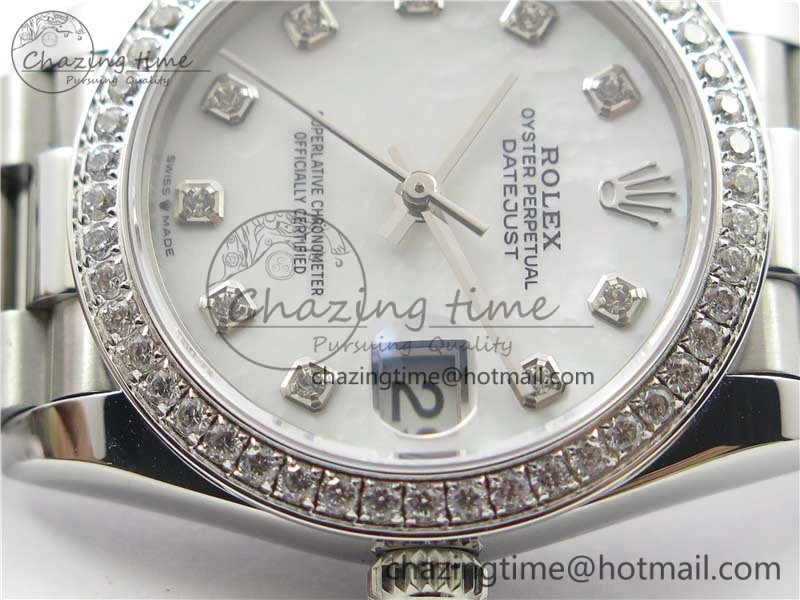 Datejust 31mm 278275 SS Crystal Bezel BP Maker Best Edition White Mop Dial Crystal on SS President Bracelet