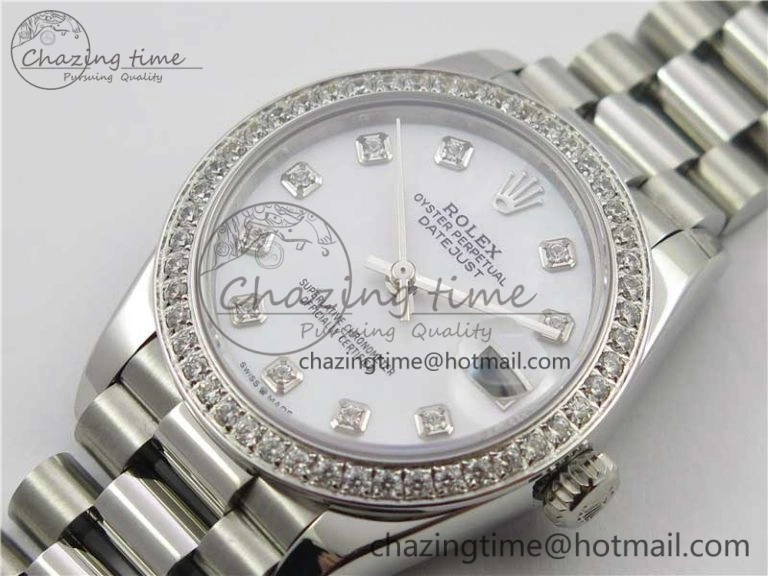 Datejust 31mm 278275 SS Crystal Bezel BP Maker Best Edition White Mop Dial Crystal on SS President Bracelet
