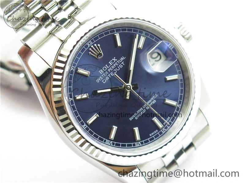 Datejust 36mm 116234 904L SS DJF 1:1 Best Edition Blue Dial Sticks Markers On SS Jubilee Bracelet A2824