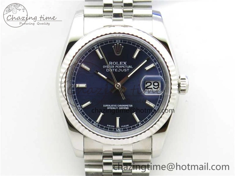 Datejust 36mm 116234 904L SS DJF 1:1 Best Edition Blue Dial Sticks Markers On SS Jubilee Bracelet A2824