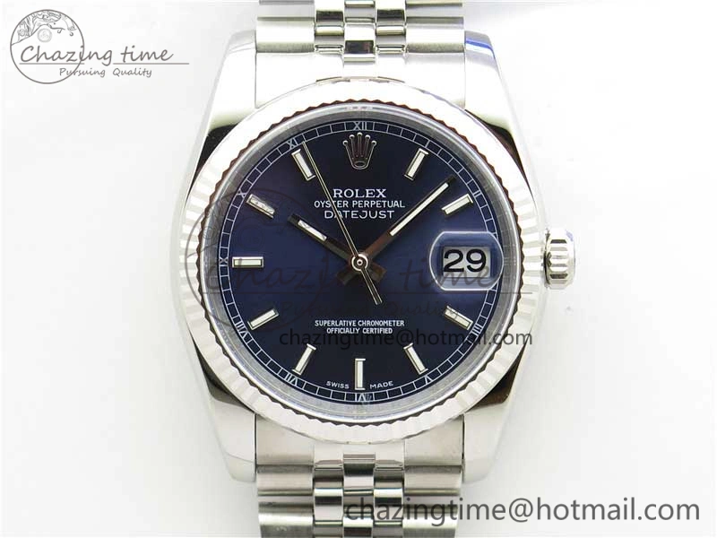 Datejust 36mm 116234 904L SS DJF 1:1 Best Edition Blue Dial Sticks Markers On SS Jubilee Bracelet A2824