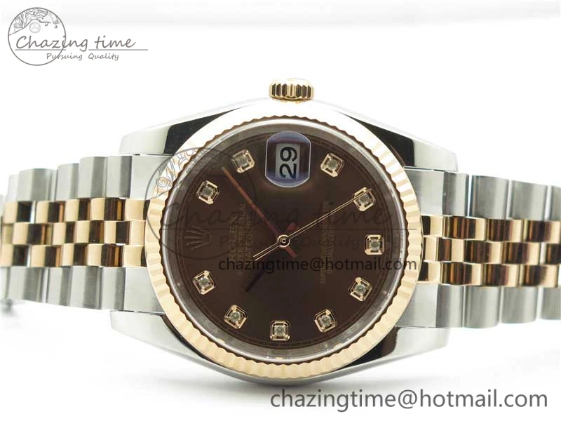 Datejust 36mm 116234 904L SS RG DJF 1:1 Best Edition Brown Dial Diam Markers On SS RG Jubilee Bracelet A2824