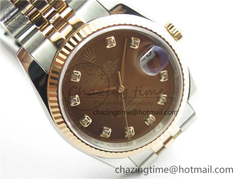 Datejust 36mm 116234 904L SS RG DJF 1:1 Best Edition Brown Dial Diam Markers On SS RG Jubilee Bracelet A2824