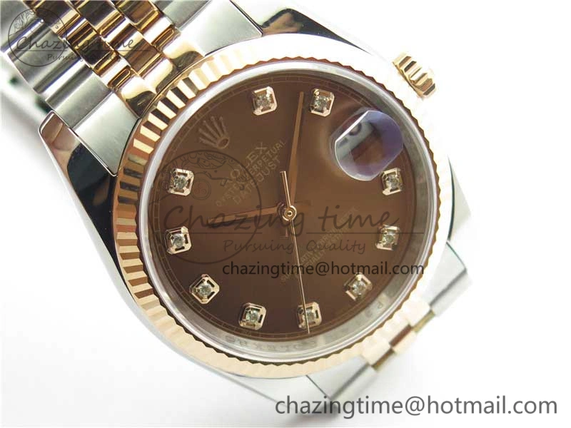 Datejust 36mm 116234 904L SS RG DJF 1:1 Best Edition Brown Dial Diam Markers On SS RG Jubilee Bracelet A2824