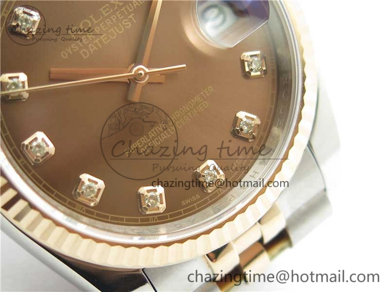Datejust 36mm 116234 904L SS RG DJF 1:1 Best Edition Brown Dial Diam Markers On SS RG Jubilee Bracelet A2824