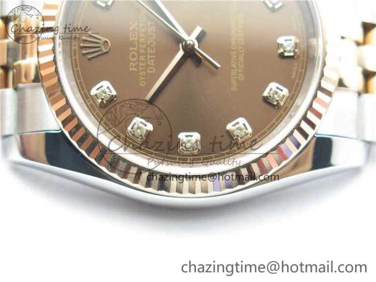 Datejust 36mm 116234 904L SS RG DJF 1:1 Best Edition Brown Dial Diam Markers On SS RG Jubilee Bracelet A2824