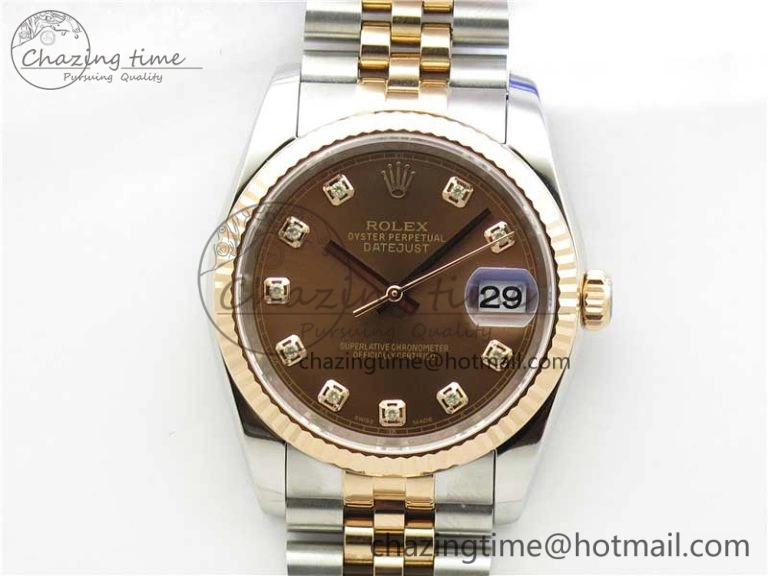 Datejust 36mm 116234 904L SS RG DJF 1:1 Best Edition Brown Dial Diam Markers On SS RG Jubilee Bracelet A2824