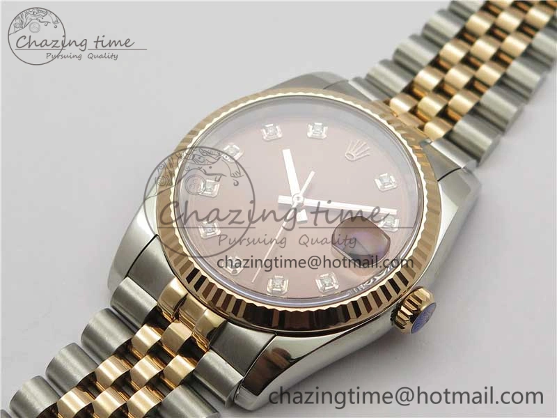 Datejust 36mm 116234 904L SS RG DJF 1:1 Best Edition Brown Dial Diam Markers On SS RG Jubilee Bracelet A2824
