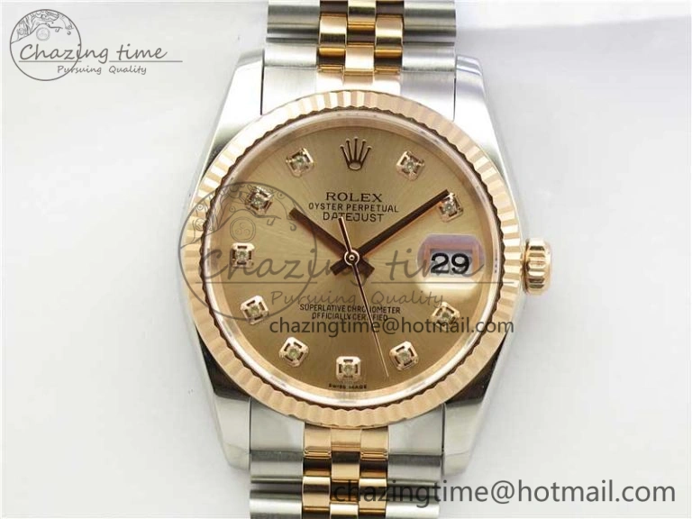 Datejust 36mm 116234 904L SS RG DJF 1:1 Best Edition RG Dial Diam Markers On SS RG Jubilee Bracelet A2824