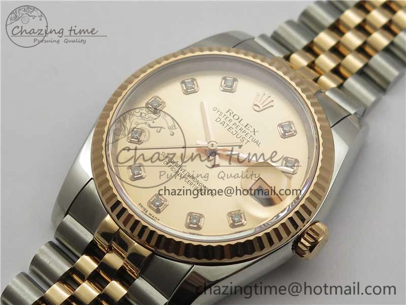 Datejust 36mm 116234 904L SS RG DJF 1:1 Best Edition RG Dial Diam Markers On SS RG Jubilee Bracelet A2824