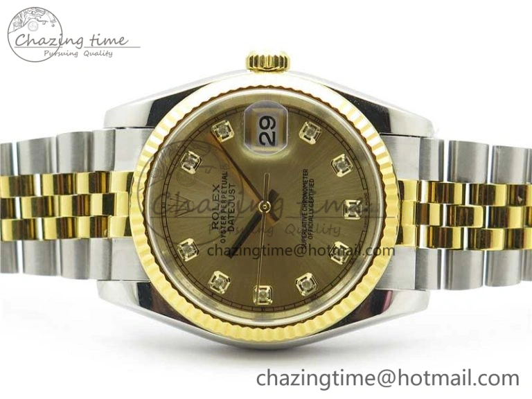 Datejust 36mm 116234 904L SS YG DJF 1:1 Best Edition Yellow Dial Diam Markers On SS YG Jubilee Bracelet A2824