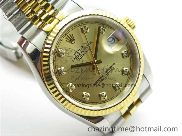 Datejust 36mm 116234 904L SS YG DJF 1:1 Best Edition Yellow Dial Diam Markers On SS YG Jubilee Bracelet A2824
