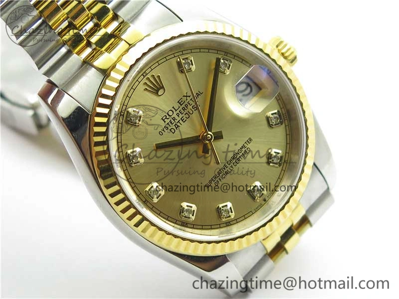 Datejust 36mm 116234 904L SS YG DJF 1:1 Best Edition Yellow Dial Diam Markers On SS YG Jubilee Bracelet A2824