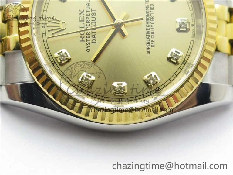 Datejust 36mm 116234 904L SS YG DJF 1:1 Best Edition Yellow Dial Diam Markers On SS YG Jubilee Bracelet A2824