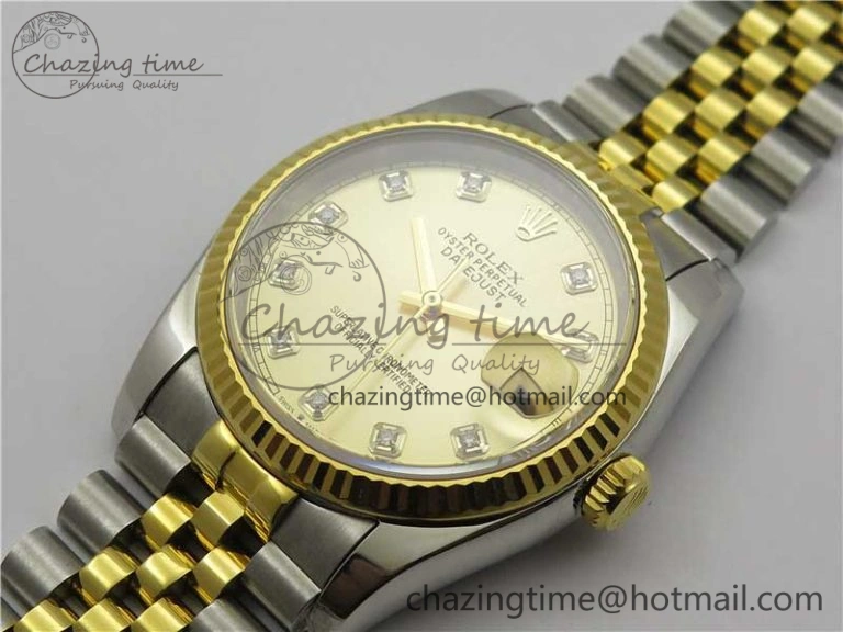 Datejust 36mm 116234 904L SS YG DJF 1:1 Best Edition Yellow Dial Diam Markers On SS YG Jubilee Bracelet A2824