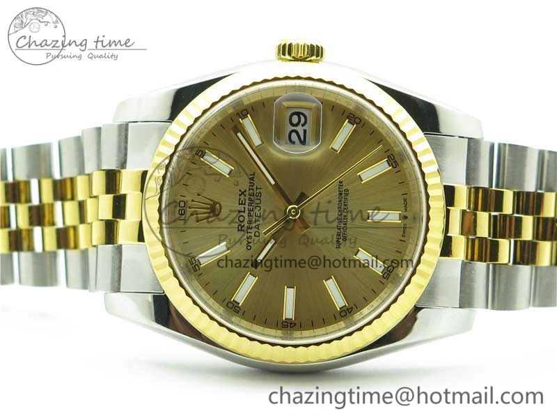 Datejust 36mm 116234 904L SS YG DJF 1:1 Best Edition Yellow Dial Stick Markers On SS YG Jubilee Bracelet A2824