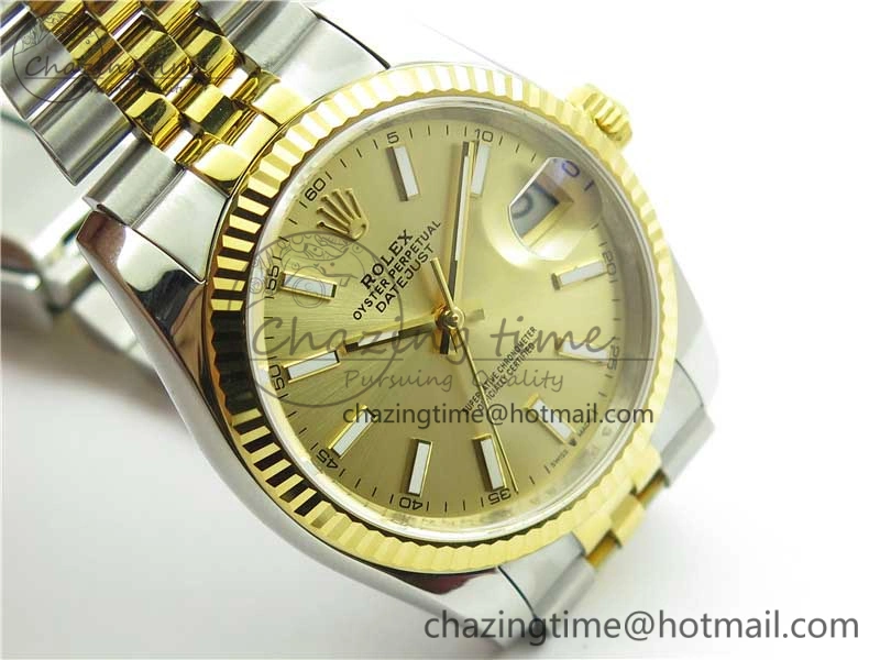 Datejust 36mm 116234 904L SS YG DJF 1:1 Best Edition Yellow Dial Stick Markers On SS YG Jubilee Bracelet A2824