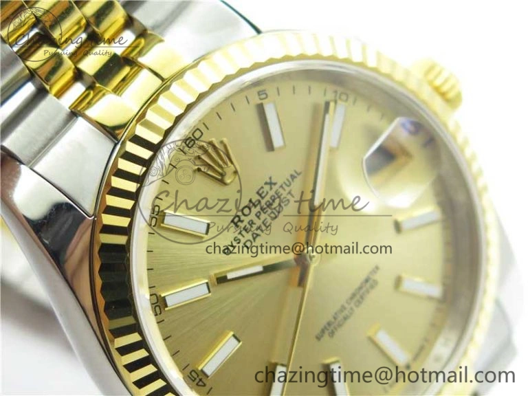 Datejust 36mm 116234 904L SS YG DJF 1:1 Best Edition Yellow Dial Stick Markers On SS YG Jubilee Bracelet A2824