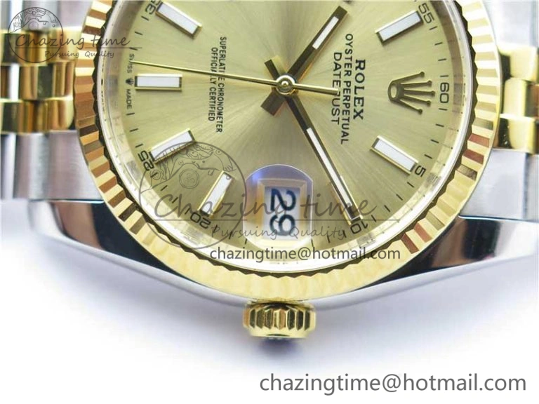 Datejust 36mm 116234 904L SS YG DJF 1:1 Best Edition Yellow Dial Stick Markers On SS YG Jubilee Bracelet A2824