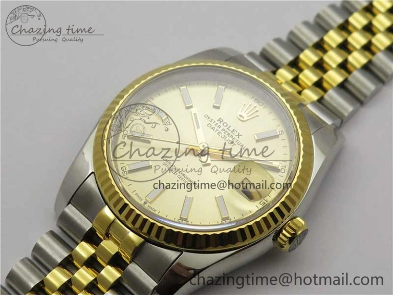 Datejust 36mm 116234 904L SS YG DJF 1:1 Best Edition Yellow Dial Stick Markers On SS YG Jubilee Bracelet A2824