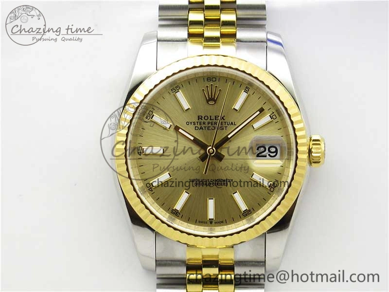 Datejust 36mm 116234 904L SS YG DJF 1:1 Best Edition Yellow Dial Stick Markers On SS YG Jubilee Bracelet A2824