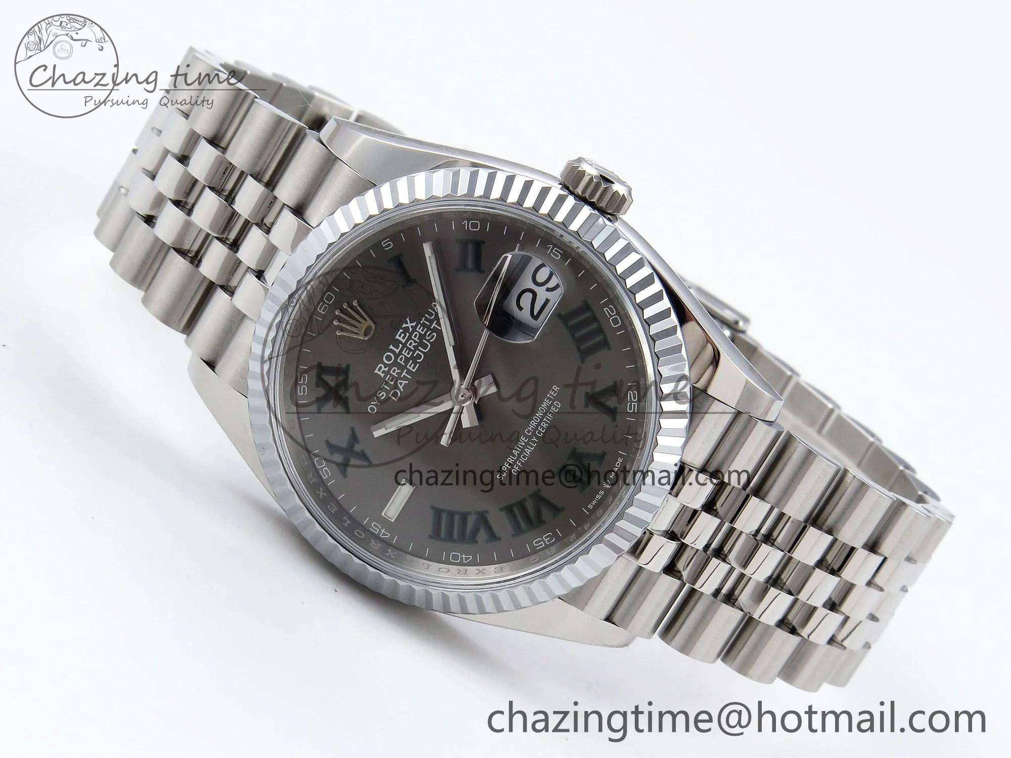Datejust 36mm 126234 904L Steel HGF 1:1 Best Edition Gray Dial Green Roman on SS Bracelet VR3235