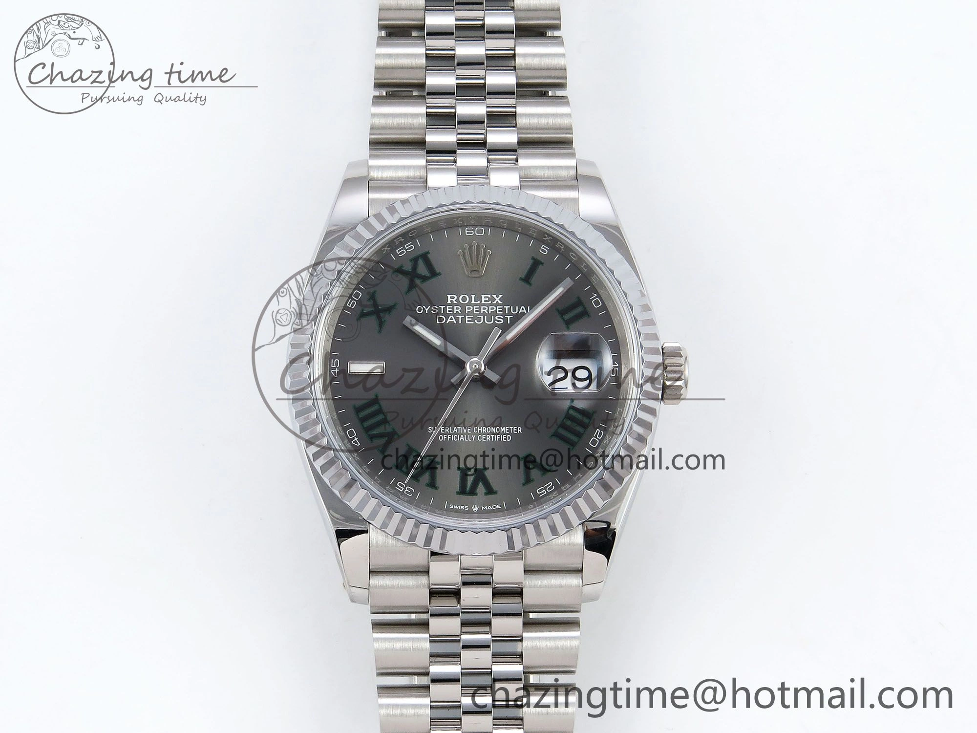Datejust 36mm 126234 904L Steel HGF 1:1 Best Edition Gray Dial Green Roman on SS Bracelet VR3235