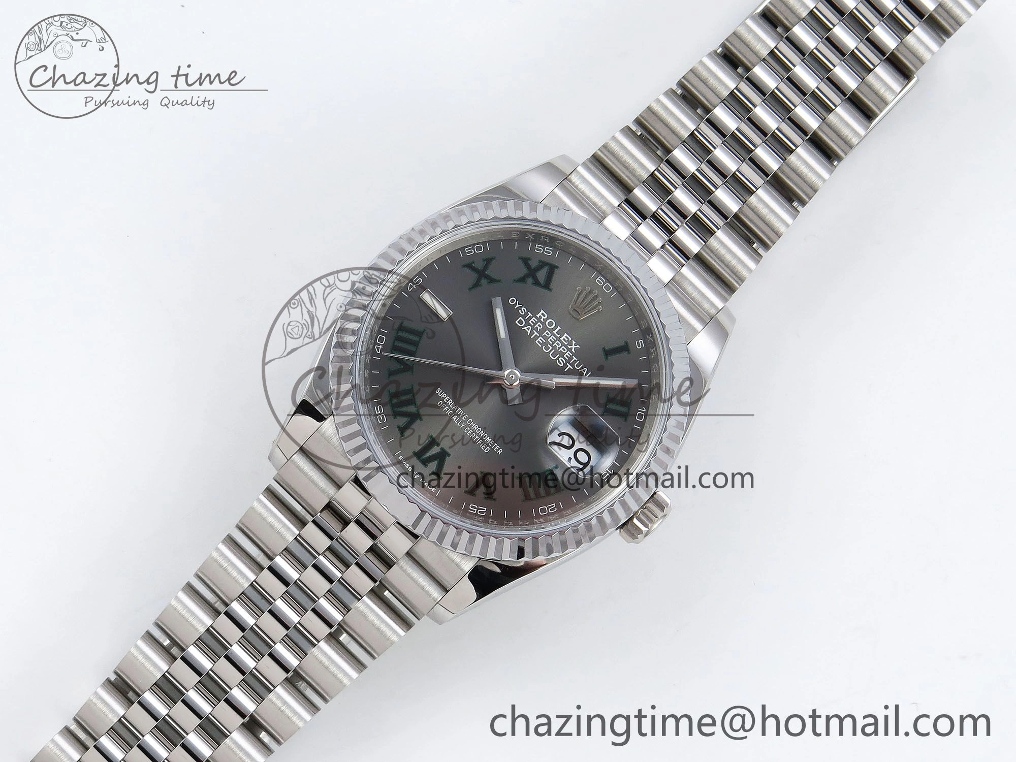 Datejust 36mm 126234 904L Steel HGF 1:1 Best Edition Gray Dial Green Roman on SS Bracelet VR3235