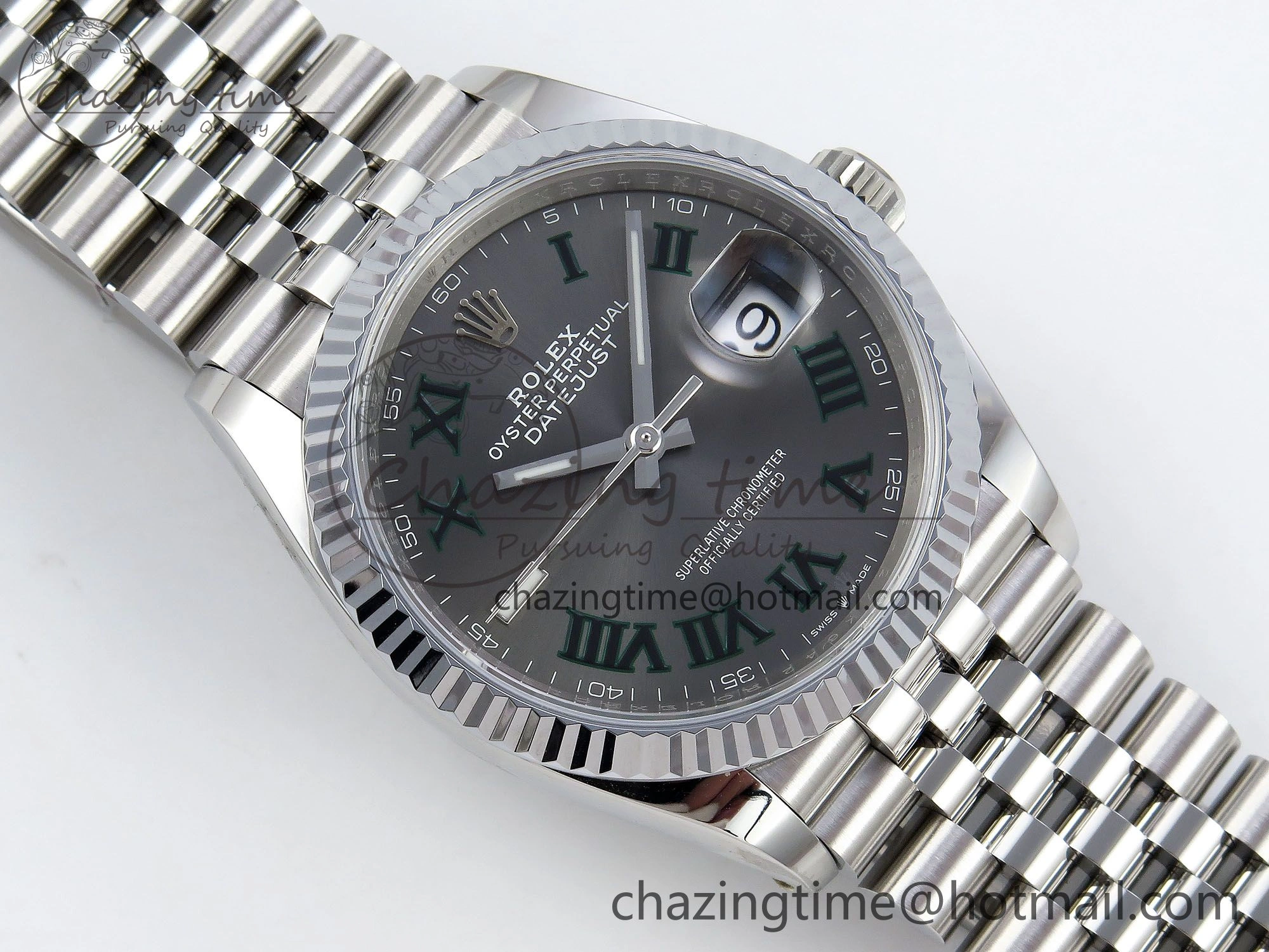 Datejust 36mm 126234 904L Steel HGF 1:1 Best Edition Gray Dial Green Roman on SS Bracelet VR3235