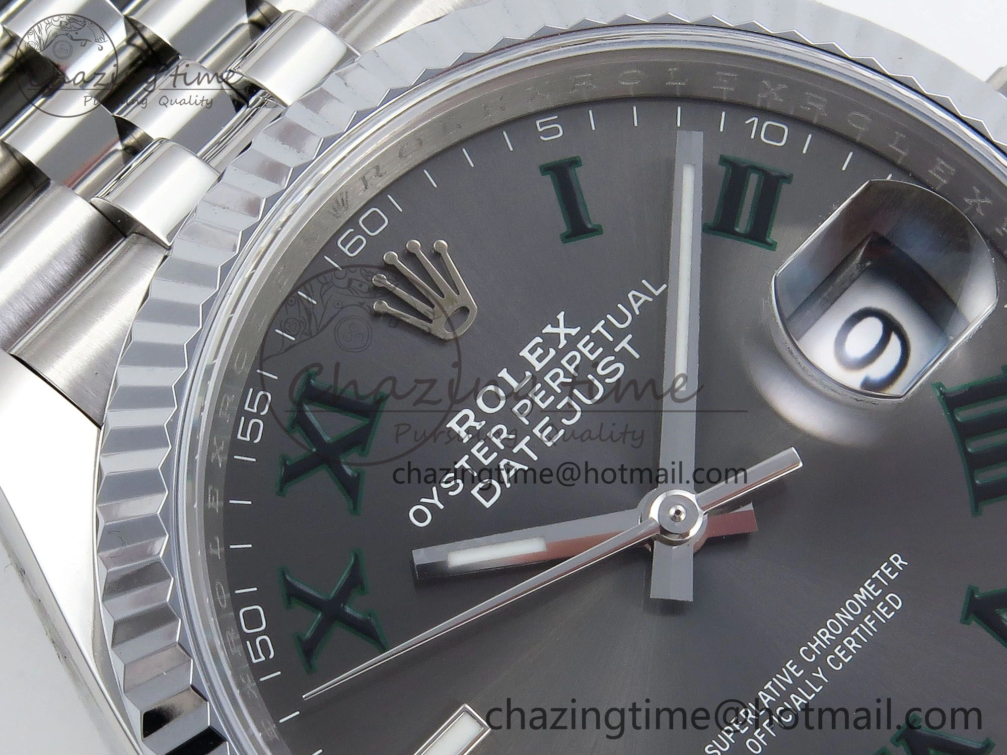 Datejust 36mm 126234 904L Steel HGF 1:1 Best Edition Gray Dial Green Roman on SS Bracelet VR3235