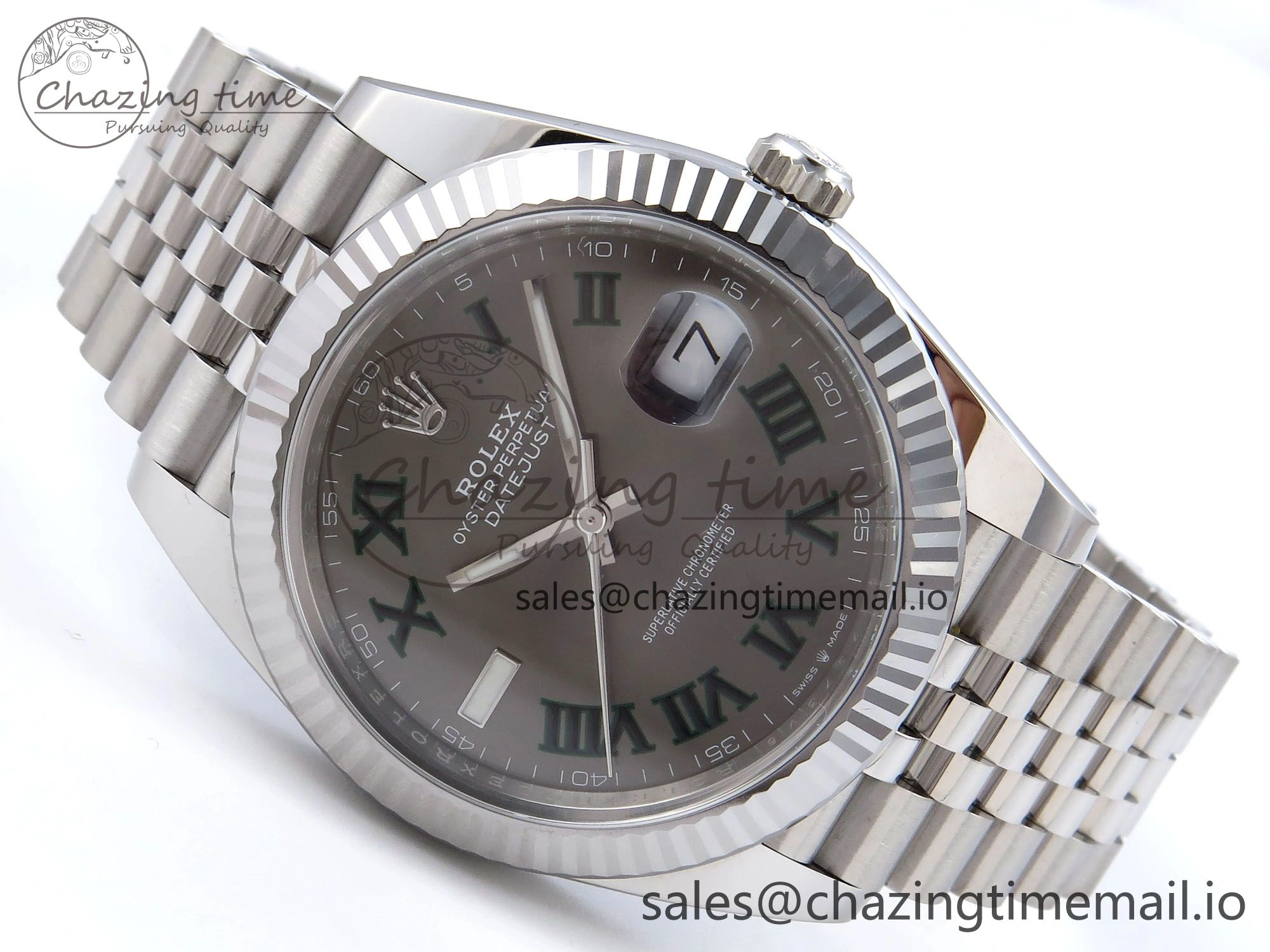Datejust 41 SS Clean 1:1 Best Edition Gray Dial Green Roman Dial on SS Bracelet VR3235