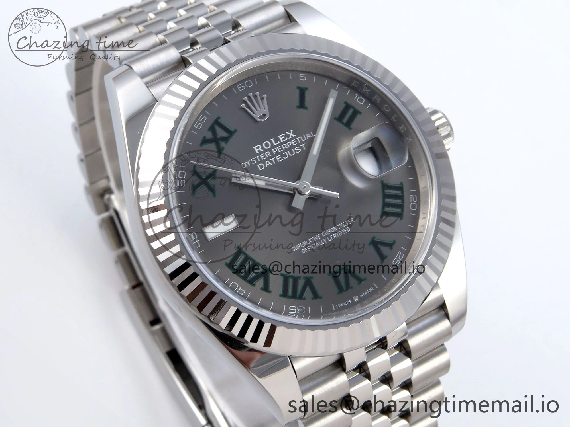 Datejust 41 SS Clean 1:1 Best Edition Gray Dial Green Roman Dial on SS Bracelet VR3235