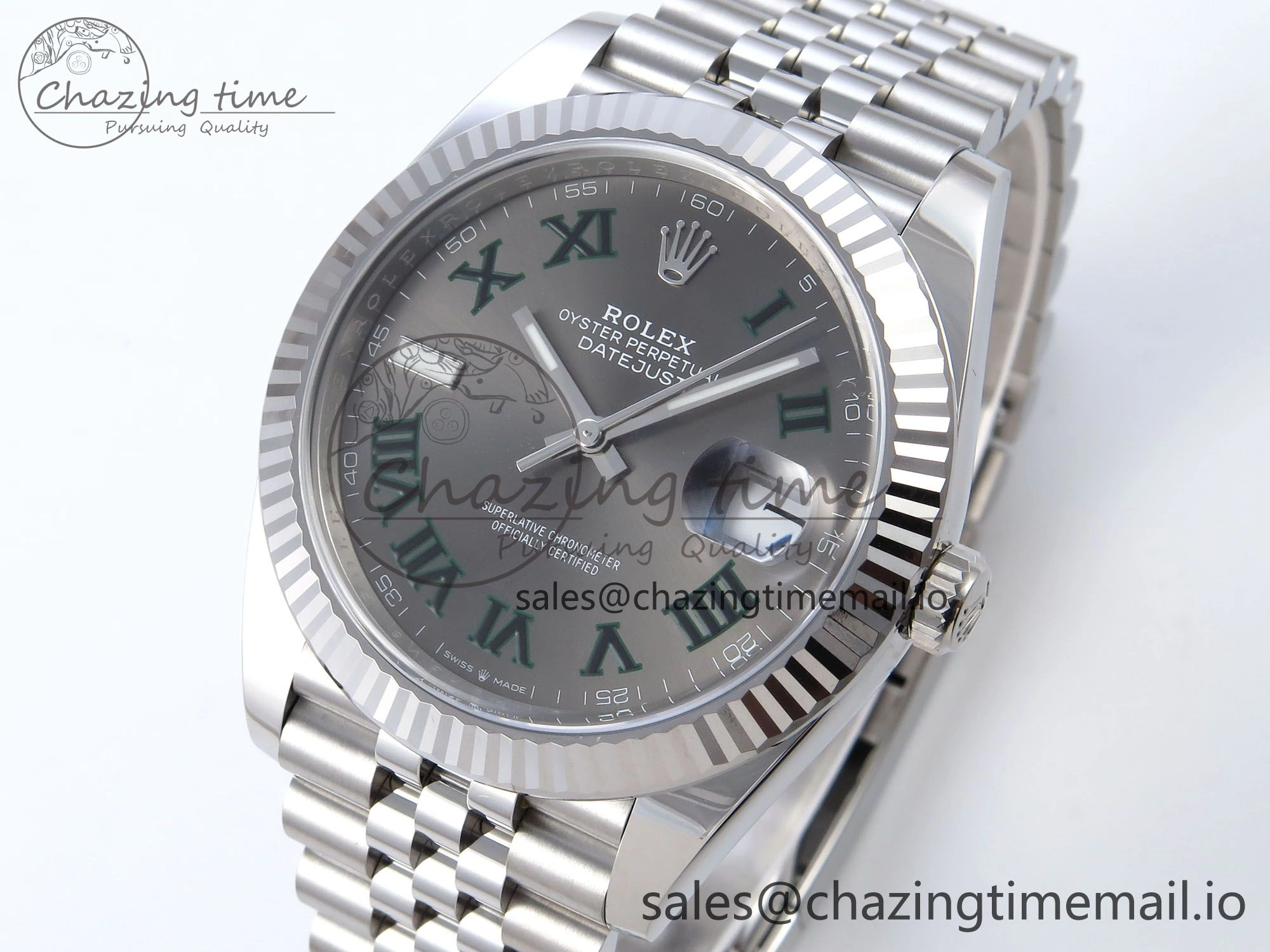 Datejust 41 SS Clean 1:1 Best Edition Gray Dial Green Roman Dial on SS Bracelet VR3235