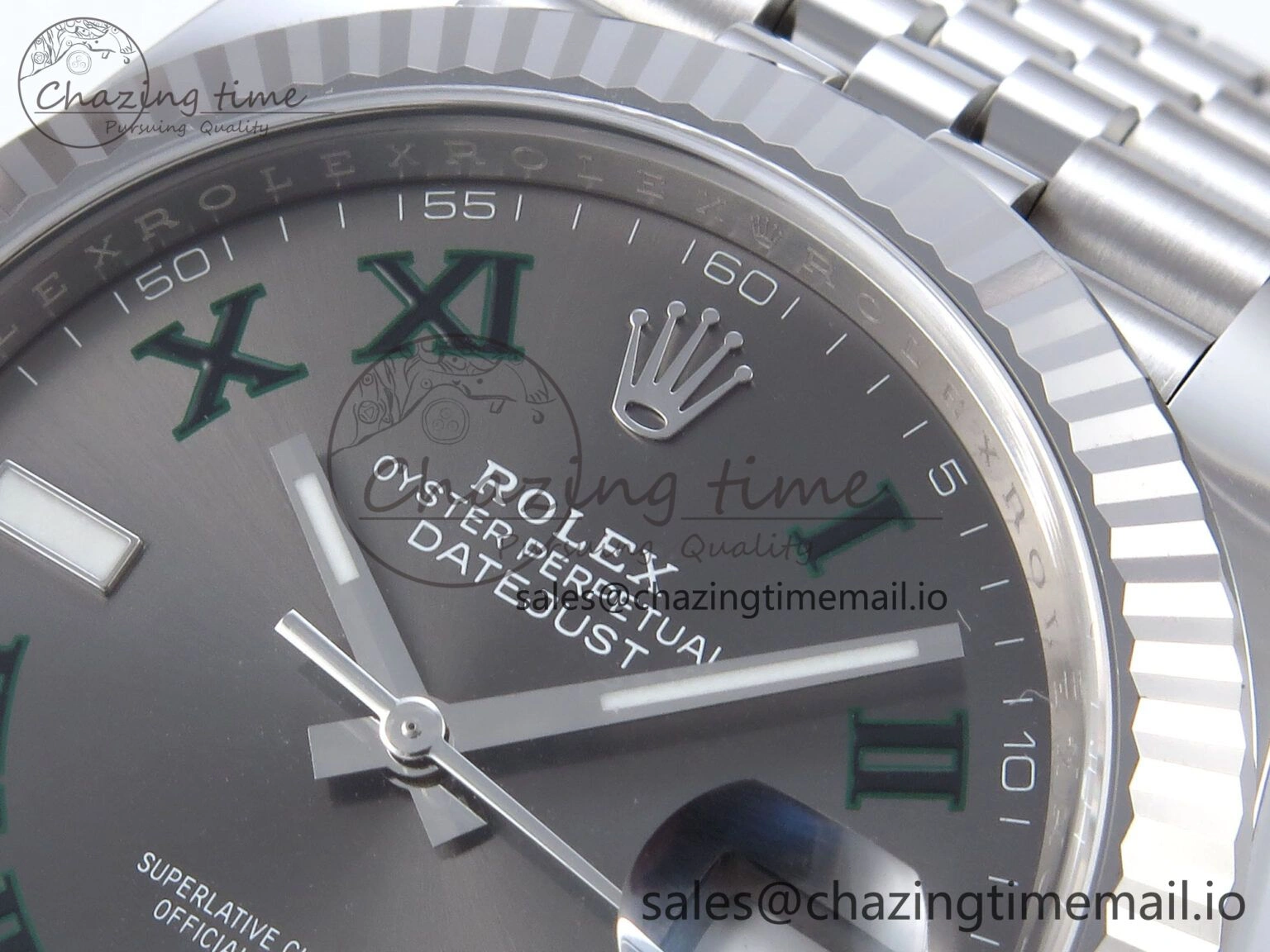 Datejust 41 SS Clean 1:1 Best Edition Gray Dial Green Roman Dial on SS Bracelet VR3235