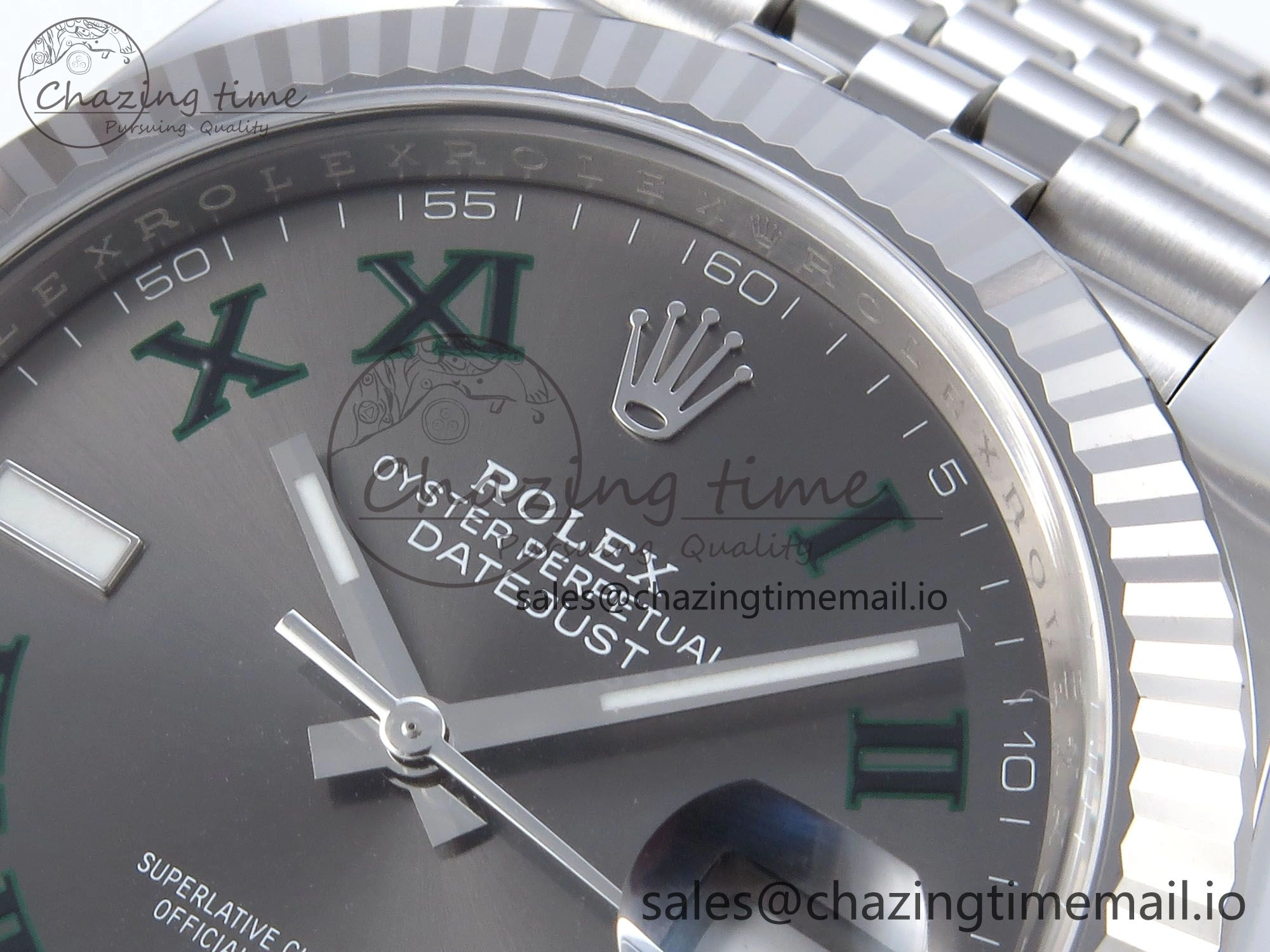 Datejust 41 SS Clean 1:1 Best Edition Gray Dial Green Roman Dial on SS Bracelet VR3235