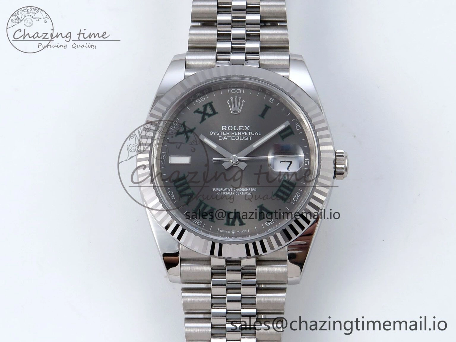 Datejust 41 SS Clean 1:1 Best Edition Gray Dial Green Roman Dial on SS Bracelet VR3235
