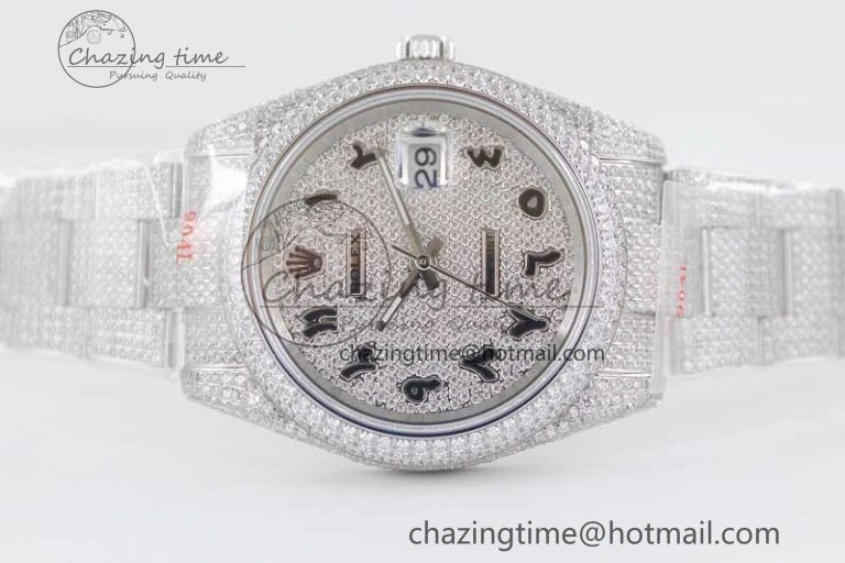 Datejust 41 SS Full Diamonds TWF 1:1 Best Edition Arabic Markers Dial on Bracelet A2824